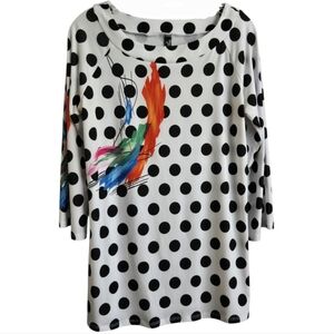 FASHQUE White and Black 3/4 Sleeve Boxy Blouse, MEDIUM